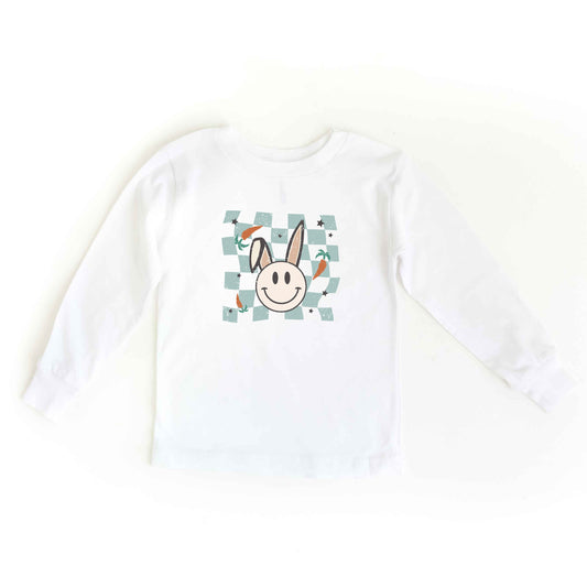 Checkered Smiley Easter Bunny | Youth Long Sleeve Tee