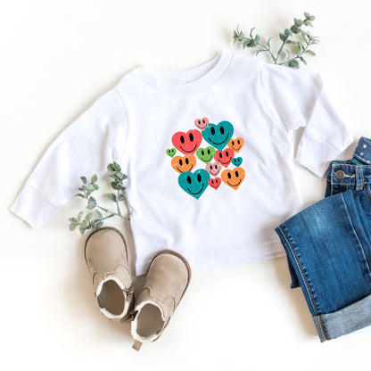 Distressed Smiley Hearts | Toddler Long Sleeve Tee