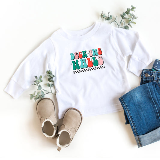 Retro Deck The Halls Checkered | Toddler Long Sleeve Tee