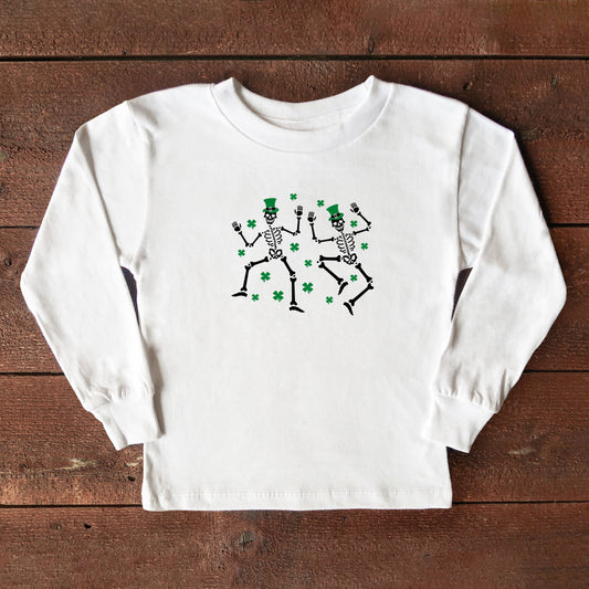 Shamrocks And Dancing Skeletons | Youth Long Sleeve Tee