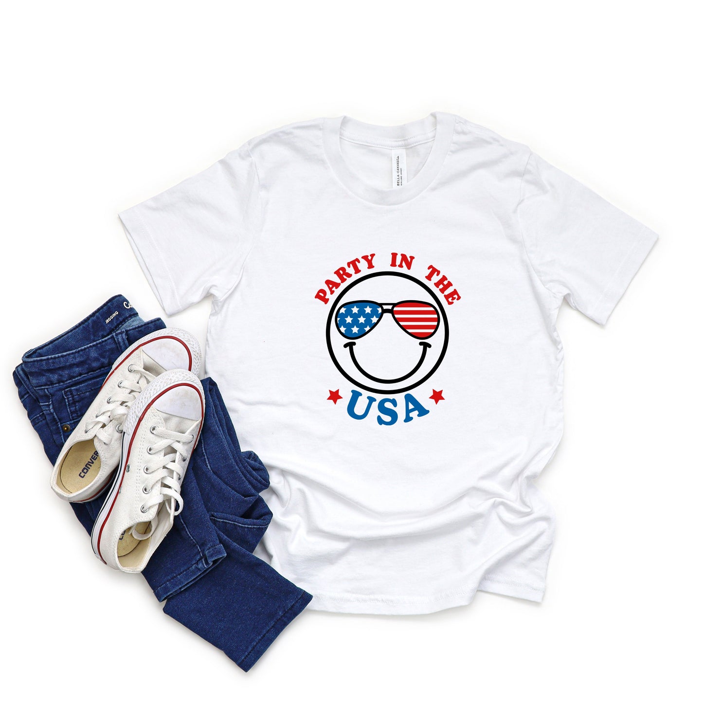 Party In The USA Smiley Face | Youth Short Sleeve Crew Neck