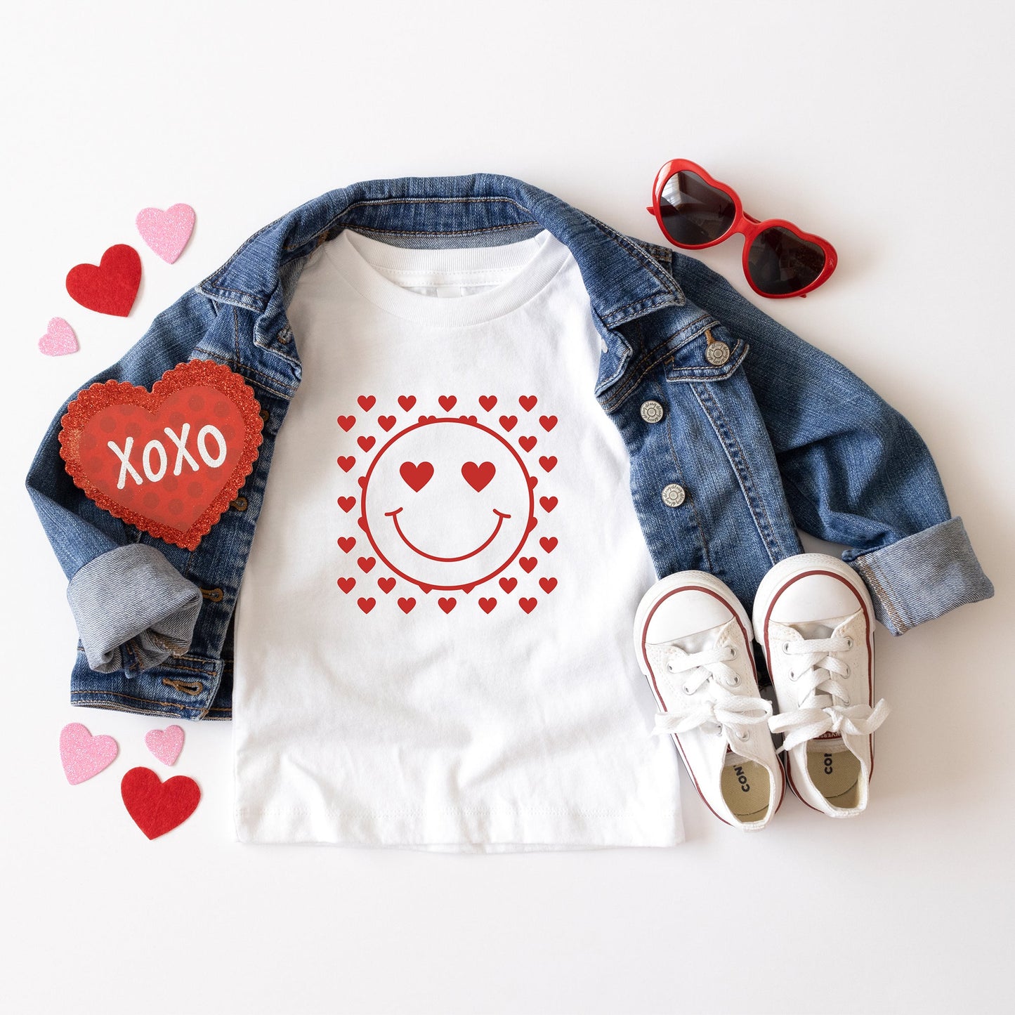 Smiley Face Hearts | Toddler Short Sleeve Crew Neck