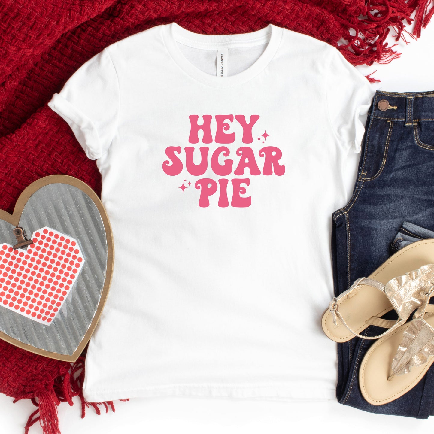 Hey Sugar Pie Stars Pink | Youth Short Sleeve Crew Neck